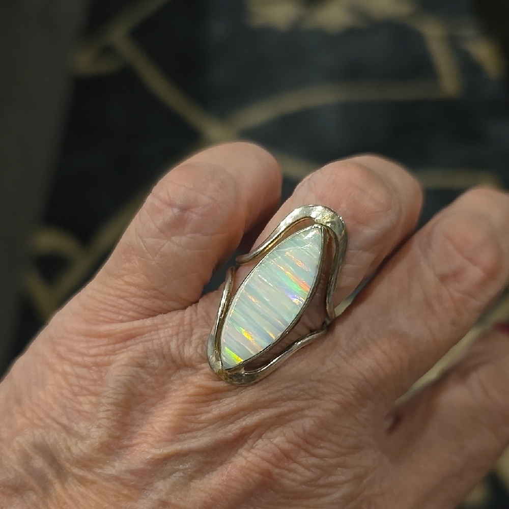 Marquise Opal-Effect Sterling Ring in White